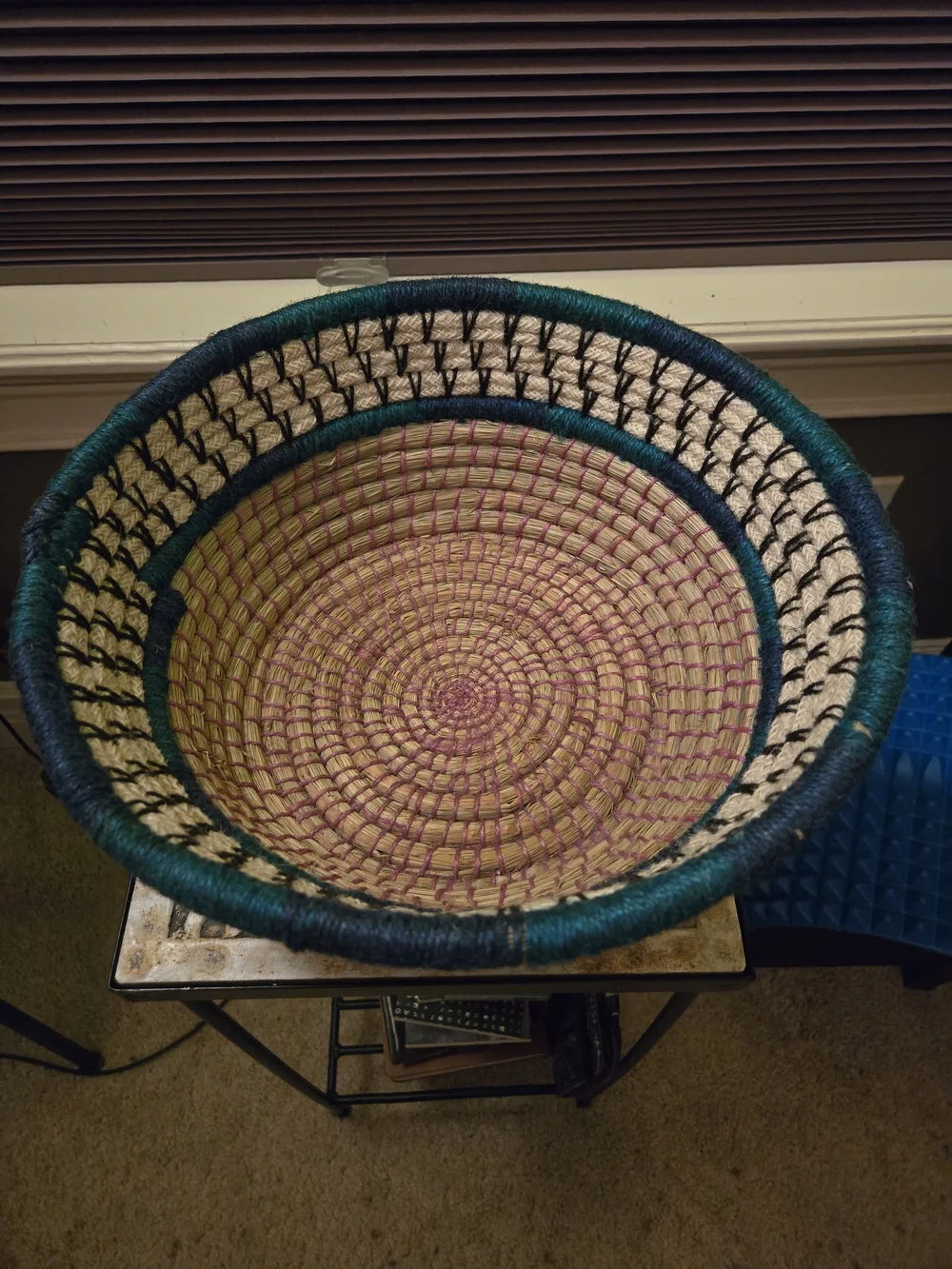 Teal, Navy, Cream, Pink Woven Decorative Basket